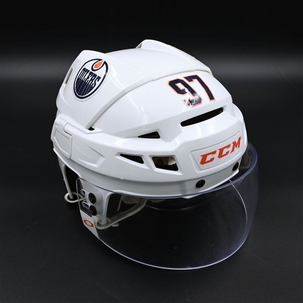 Connor McDavid - Edmonton Oilers - White, CCM Helmet w/ Oakley Shield - Career High 44th Goal of Season - March 1, 2022 through April 26, 2022 - Photo-Matched to 8 Games - 2021-22 NHL Season
