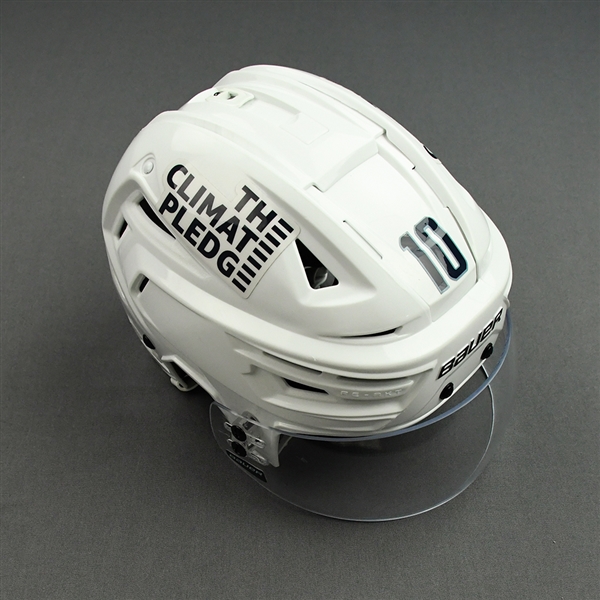 Matty Beniers - Game-Worn White Bauer Helmet - NHL Debut - 2021-22 NHL Season