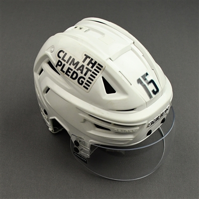 Riley Sheahan - Game-Worn White Bauer Helmet - 2021-22 NHL Season