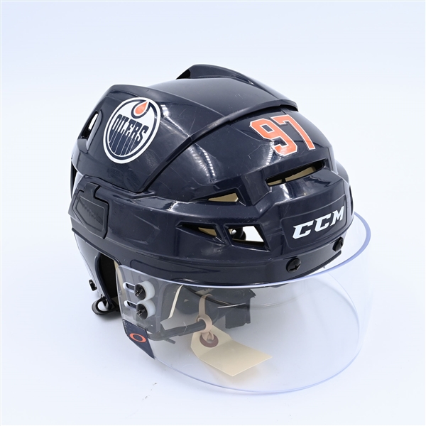 Connor McDavid - Edmonton Oilers - Navy, CCM Helmet w/ Oakley Shield - 100th Point of Season - 200th Career Multipoint Game - February 20, 2022 through April 22, 2022 - Photo-Matched to 10 Games -...