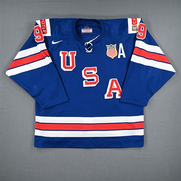 Thomas Bordeleau - Blue Game-Worn Jersey w/A - Team USA Hockey - 2022 IIHF World Junior Championship