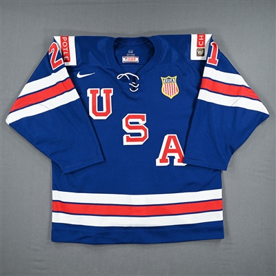 Brett Berard - Blue Game-Worn Jersey - Team USA Hockey - 2022 IIHF World Junior Championship