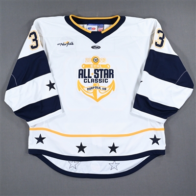 Sebastian Cossa - 2023 ECHL All-Star Classic - Western Conference - Game-Worn Autographed White Set 1 Jersey