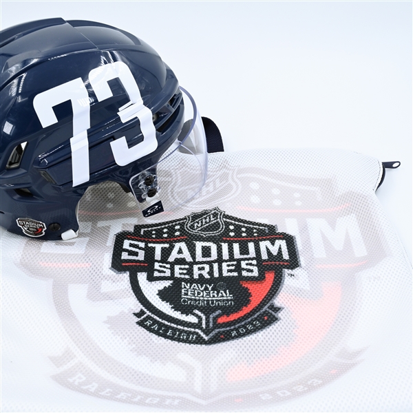 Conor Sheary - Helmet - Navy, CCM Helmet w/ Oakley Shield - Worn 2/18/23 - 2023 Stadium Series