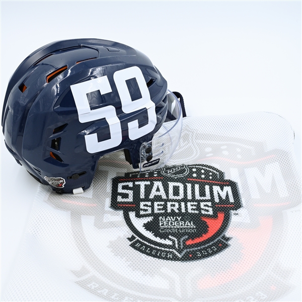 Aliaksei Protas - Helmet - Navy, CCM Helmet w/ Bauer Shield  - Worn 2/17/23 - 2023 Stadium Series Practice Only