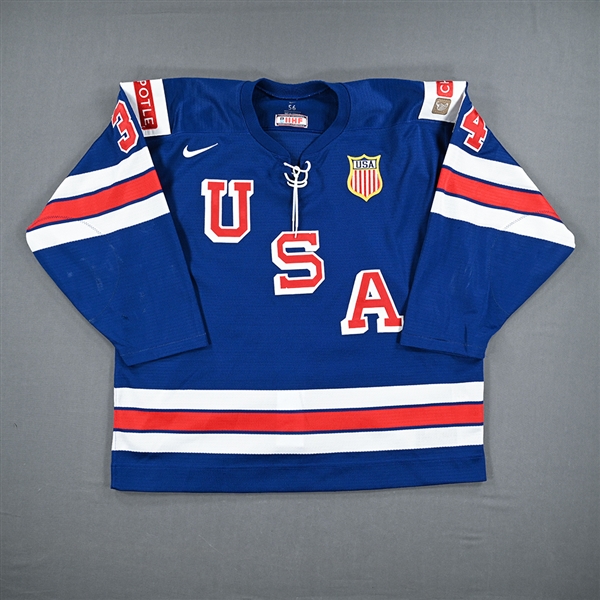 Carter Mazur - Blue Game-Worn Jersey - Team USA Hockey - 2022 IIHF World Junior Championship