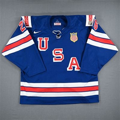 Hunter McKown - Blue Game-Worn Jersey - Team USA Hockey - 2022 IIHF World Junior Championship