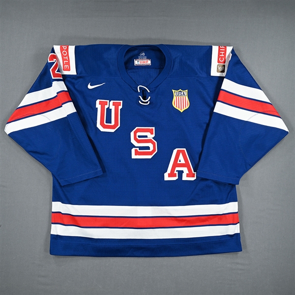 Ian Moore - Blue Game-Worn Jersey - Team USA Hockey - 2022 IIHF World Junior Championship