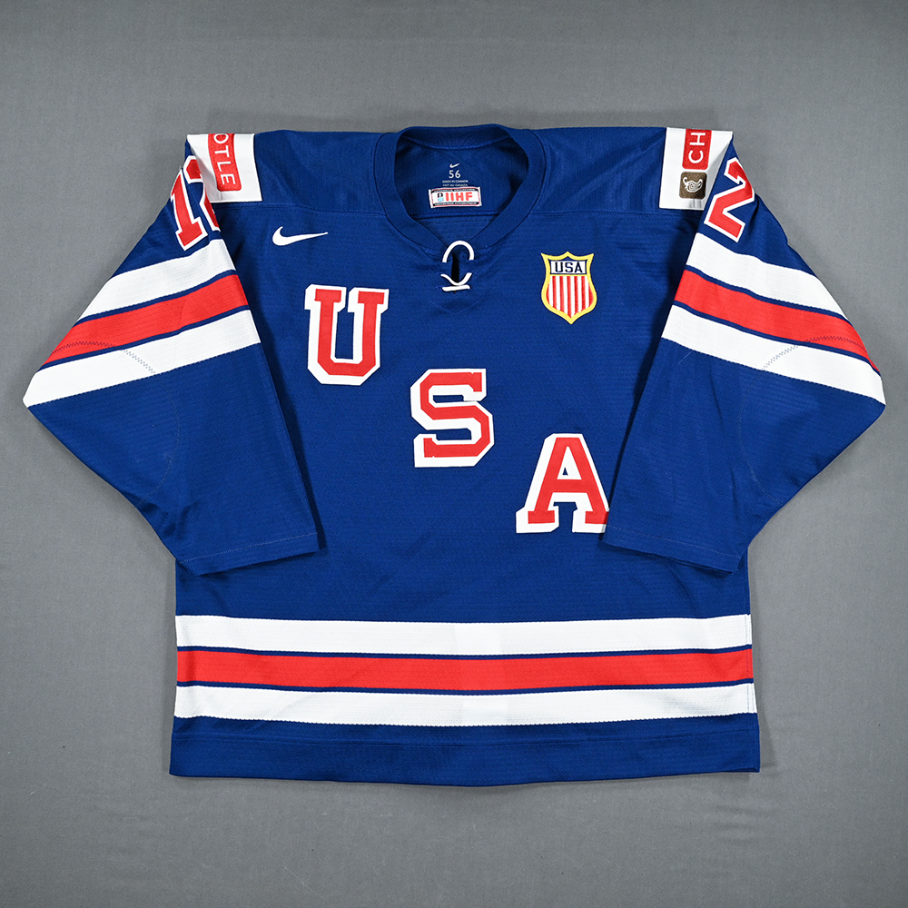Lot Detail - Sasha Pastujov - Blue Game-Worn Jersey - Team USA Hockey ...