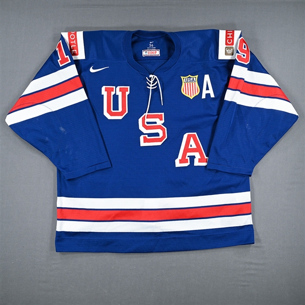 Landon Slaggert - Blue Game-Worn Jersey w/A - Team USA Hockey - 2022 IIHF World Junior Championship