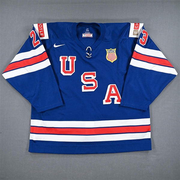 Charlie Stramel - Blue Jersey, Pre-Tournament Only - Team USA Hockey - 2022 IIHF World Junior Championship