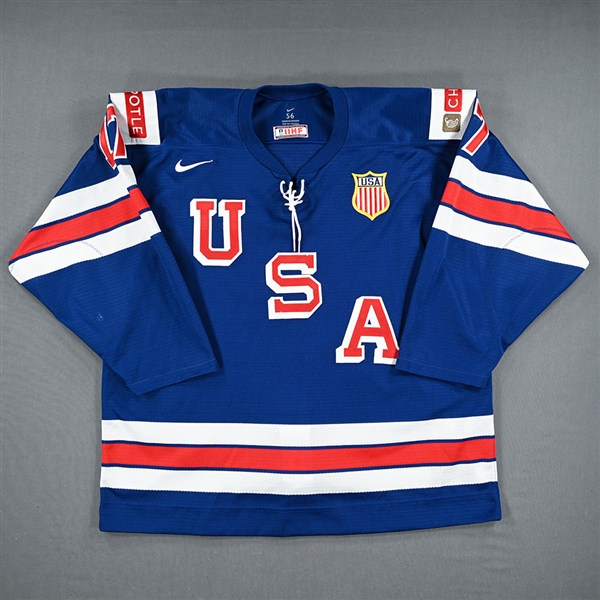 Jacob Truscott - Blue Game-Worn Jersey - Team USA Hockey - 2022 IIHF World Junior Championship