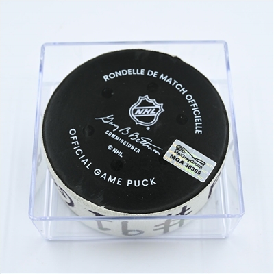 Nazem Kadri - Calgary Flames - Goal Puck - November 8, 2022 vs. New Jersey Devils (Devils' 40th Anniversary Logo) 