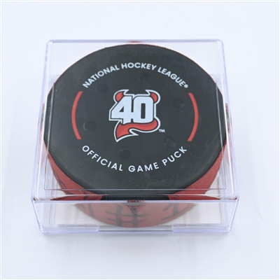 Ryan Graves - New Jersey Devils - Goal Puck - November 8, 2022 vs. Calgary Flames (Devils' 40th Anniversary Logo) 