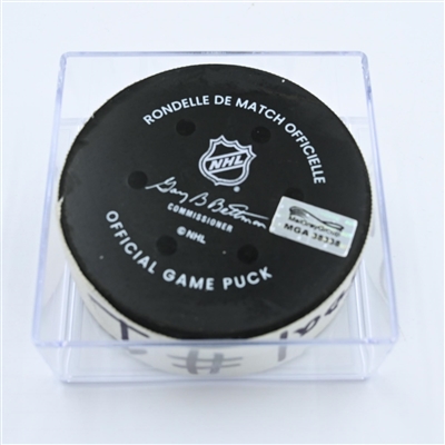 Tyler Toffoli - Calgary Flames - Goal Puck - November 8, 2022 vs. New Jersey Devils (Devils' 40th Anniversary Logo) 