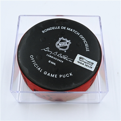 Nico Hischier - New Jersey Devils - Goal Puck - November 8, 2022 vs. Calgary Flames (Devils' 40th Anniversary Logo) 