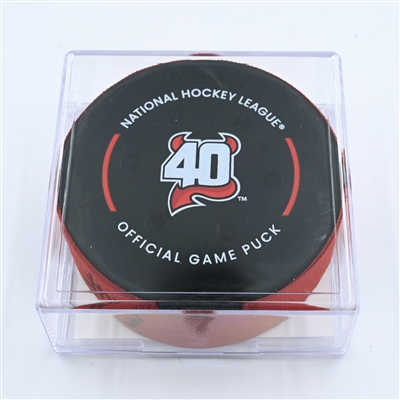 Nico Hischier - New Jersey Devils - Goal Puck - November 10, 2022 vs. Ottawa Senators (Devils' 40th Anniversary Logo) 