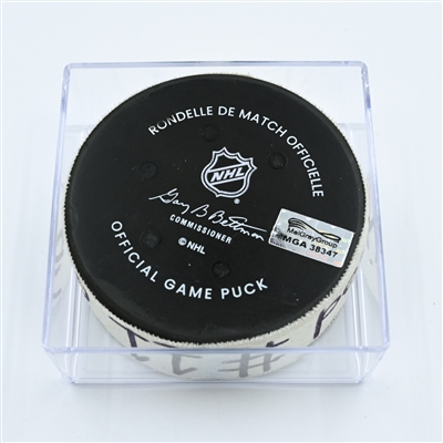 Dylan Guenther - Arizona Coyotes - Goal Puck - November 12, 2022 vs.New Jersey Devils (Devils' 40th Anniversary Logo) 