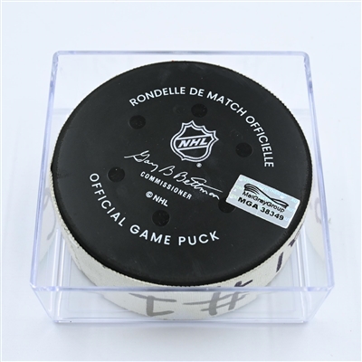 Clayton Keller - Arizona Coyotes - Goal Puck - November 12, 2022 vs.New Jersey Devils (Devils' 40th Anniversary Logo) 