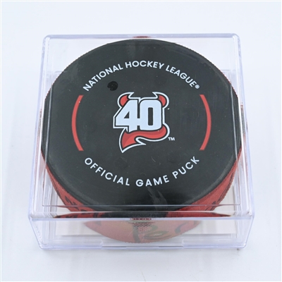 Jesper Boqvist - New Jersey Devils - Goal Puck - November 12, 2022 vs. Arizona Coyotes (Devils' 40th Anniversary Logo) 