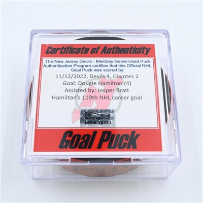 Dougie Hamilton - New Jersey Devils - Goal Puck - November 12, 2022 vs. Arizona Coyotes (Devils 40th Anniversary Logo) 