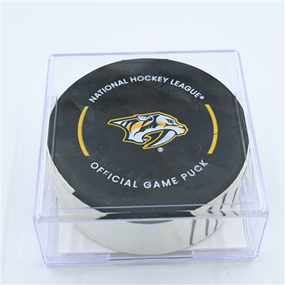 Kyle Palmieri - New York Islanders - Goal Puck - November 17, 2022 vs. Nashville Predators (Predators Logo) 