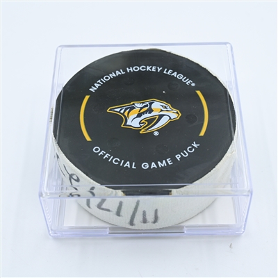 Jean-Gabriel Pageau - New York Islanders - Goal Puck - November 17, 2022 vs. Nashville Predators (Predators Logo) 