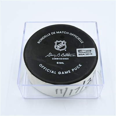 Jean-Gabriel Pageau - New York Islanders - Goal Puck - November 17, 2022 vs. Nashville Predators (Predators Logo) 