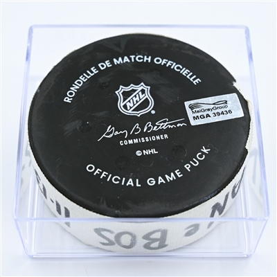 Patrice Bergeron - Boston Bruins - Goal Puck - November 13, 2022 vs. Vancouver Canucks (Bruins Logo) 
