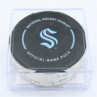 Brandon Tanev - Seattle Kraken - Goal Puck - November 8, 2022 vs. Nashville Predators (Kraken Logo) 
