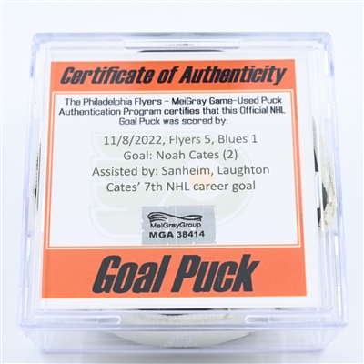 Noah Cates - Philadelphia Flyers - Goal Puck - November 8, 2022 vs St. Louis Blues (Philadelphia Flyers logo)