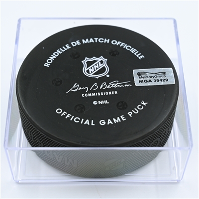 Noah Cates - Philadelphia Flyers - Goal Puck - November 15, 2022 vs. Columbus Blue Jackets (Blue Jackets Logo) 