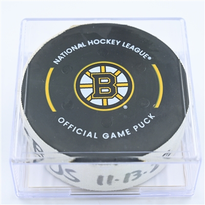 Sheldon Dries - Vancouver Canucks - Goal Puck - November 13, 2022 vs. Boston Bruins (Bruins Logo) 