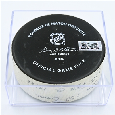 Jordan Eberle - Seattle Kraken - Goal Puck - November 8, 2022 vs. Nashville Predators (Kraken Logo) 