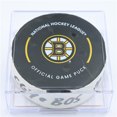 Noah Hanifin - Calgary Flames - Goal Puck - November 10, 2022 vs. Boston Bruins (Bruins Logo)