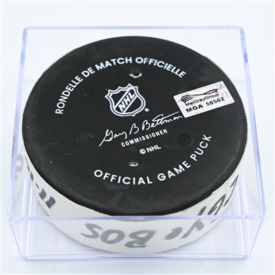 Noah Hanifin - Calgary Flames - Goal Puck - November 10, 2022 vs. Boston Bruins (Bruins Logo)