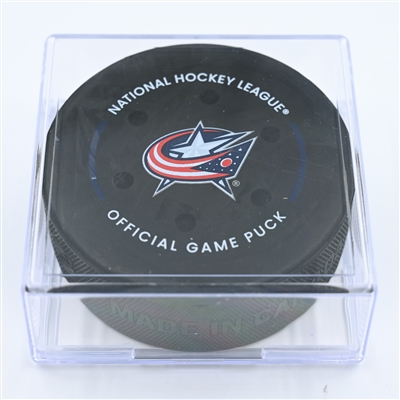 Jordan Harris - Montreal Canadiens - Goal Puck - November 17, 2022 vs. Columbus Blue Jackets (Blue Jackets Logo) 