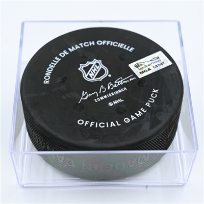Jordan Harris - Montreal Canadiens - Goal Puck - November 17, 2022 vs. Columbus Blue Jackets (Blue Jackets Logo) 