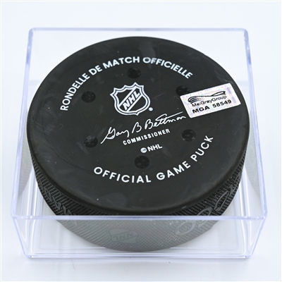 Boone Jenner - Columbus Blue Jackets - Goal Puck - November 17, 2022 vs. Montreal Canadiens (Blue Jackets Logo) 