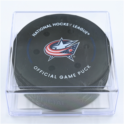 Boone Jenner - Columbus Blue Jackets - Goal Puck - November 10, 2022 vs. Philadelphia Flyers (Blue Jackets Logo)
