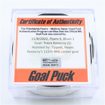 Travis Konecny - Philadelphia Flyers - Goal Puck - November 8, 2022 vs St. Louis Blues (Philadelphia Flyers logo)