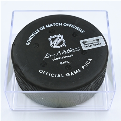 Travis Konecny - Philadelphia Flyers - Goal Puck - November 15, 2022 vs. Columbus Blue Jackets (Blue Jackets Logo) 
