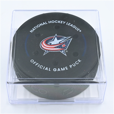 Sean Kuraly - Columbus Blue Jackets - Goal Puck - November 15, 2022 vs. Philadelphia Flyers (Blue Jackets Logo) 
