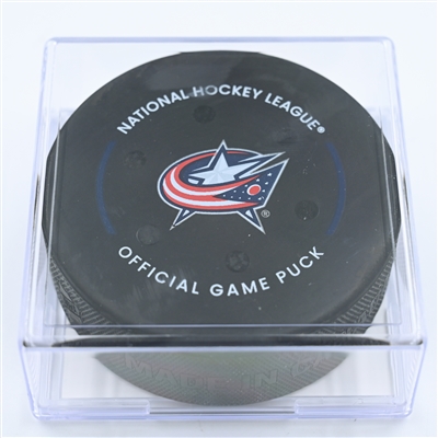 Sean Kuraly - Columbus Blue Jackets - Goal Puck - November 17, 2022 vs. Montreal Canadiens (Blue Jackets Logo) 
