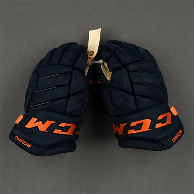 Connor McDavid - Edmonton Oilers - CCM Gloves - 100th Point of Season - Playoffs & Regular Season -  May 3, 2021 through May 24, 2021 - Photo-Matched to 9 Games