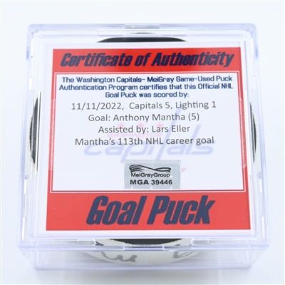 Anthony Mantha - Washington Capitals - Goal Puck - November 11, 2022 vs. Tampa Bay Lightning (Capitals Logo) 