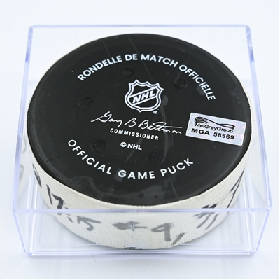 Jared McCann - Seattle Kraken - Goal Puck - November 17, 2022 vs. New York Rangers (Kraken Logo) 
