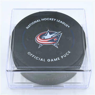 Gustav Nyquist - Columbus Blue Jackets - Goal Puck - November 17, 2022 vs. Montreal Canadiens (Blue Jackets Logo) 