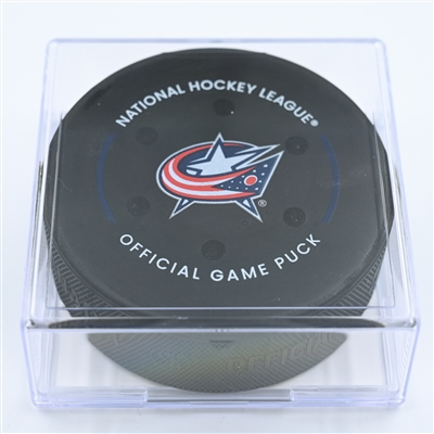 Mathieu Olivier - Columbus Blue Jackets - Goal Puck - November 17, 2022 vs. Montreal Canadiens (Blue Jackets Logo) 