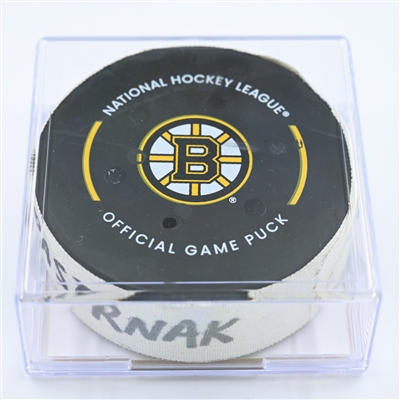 David Pastrnak - Boston Bruins - Goal Puck - November 10, 2022 vs. Calgary Flames (Bruins Logo)